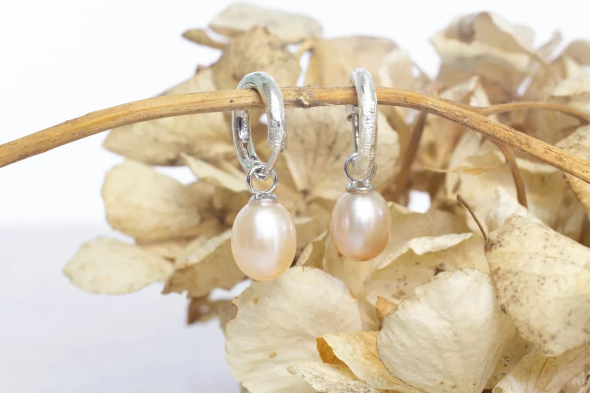 Endora Hoops - Silver with Pink Pearls sold by Sophie Divett Jewelry