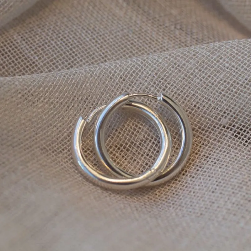 Round Plain Huggie Earrings - 21mm - Sterling Silver sold by Sophie Divett Jewelry