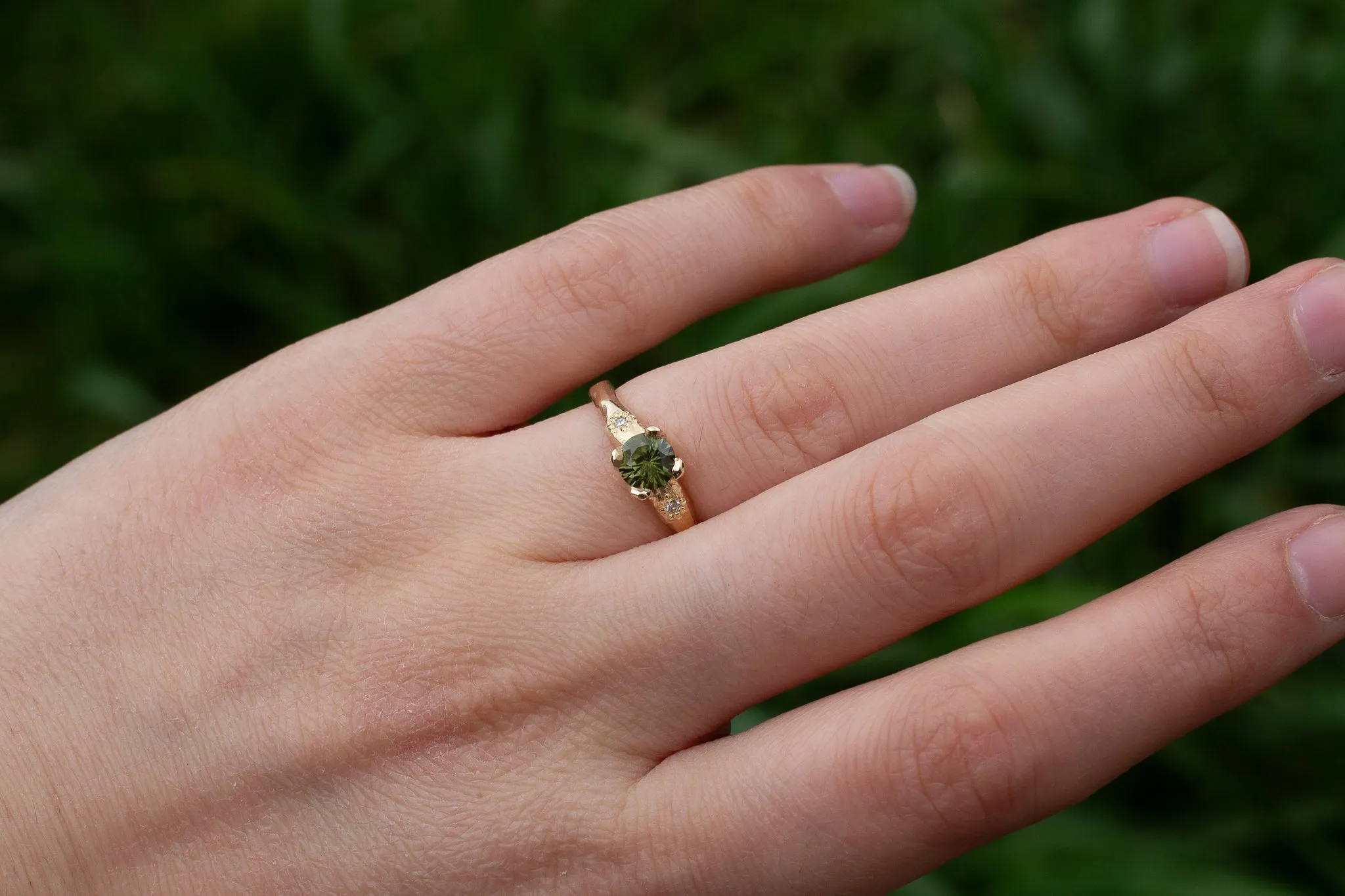 Mira Ring - 9ct Yellow Gold with 5.5mm Green Sapphire and Diamonds sold by Sophie Divett Jewelry product image thumbnail 5