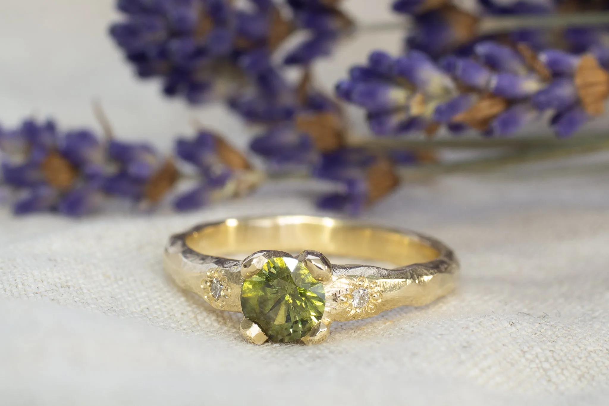 Mira Ring - 9ct Yellow Gold with 5.5mm Green Sapphire and Diamonds sold by Sophie Divett Jewelry product image thumbnail 3