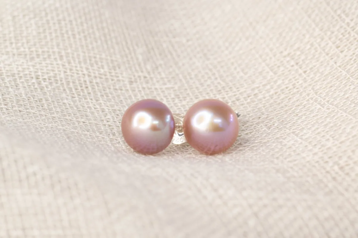 Button Pearl Studs - Natural - 7mm sold by Sophie Divett Jewelry