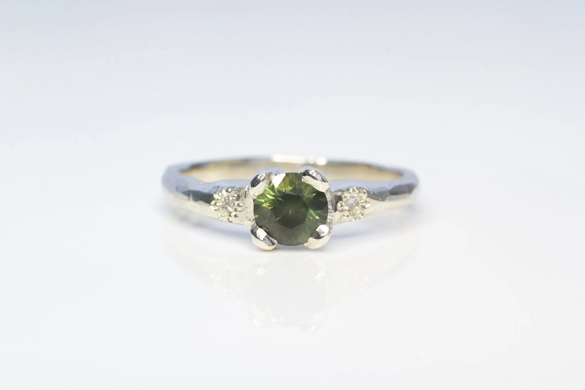 Mira Ring - 9ct White Gold with 0.76ct Green Sapphire sold by Sophie Divett Jewelry