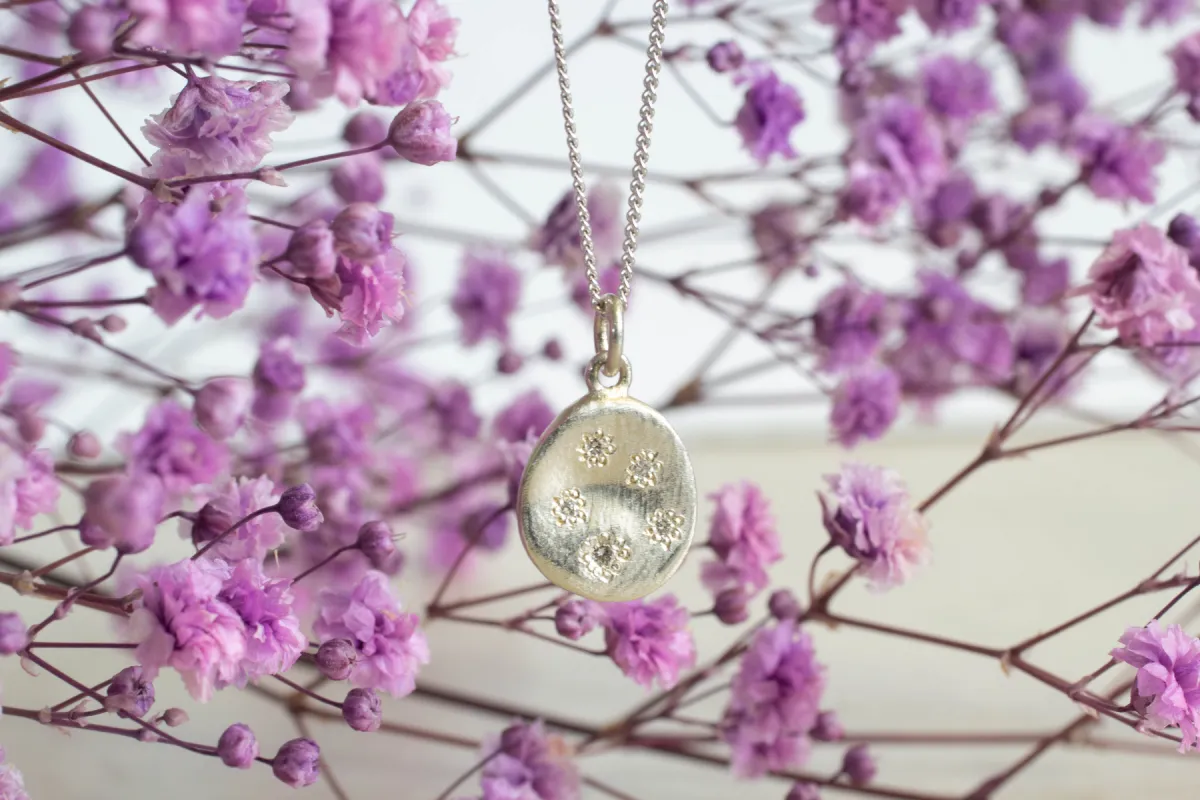 Water Drop Pendant - White Gold with Five Diamonds sold by Sophie Divett Jewelry