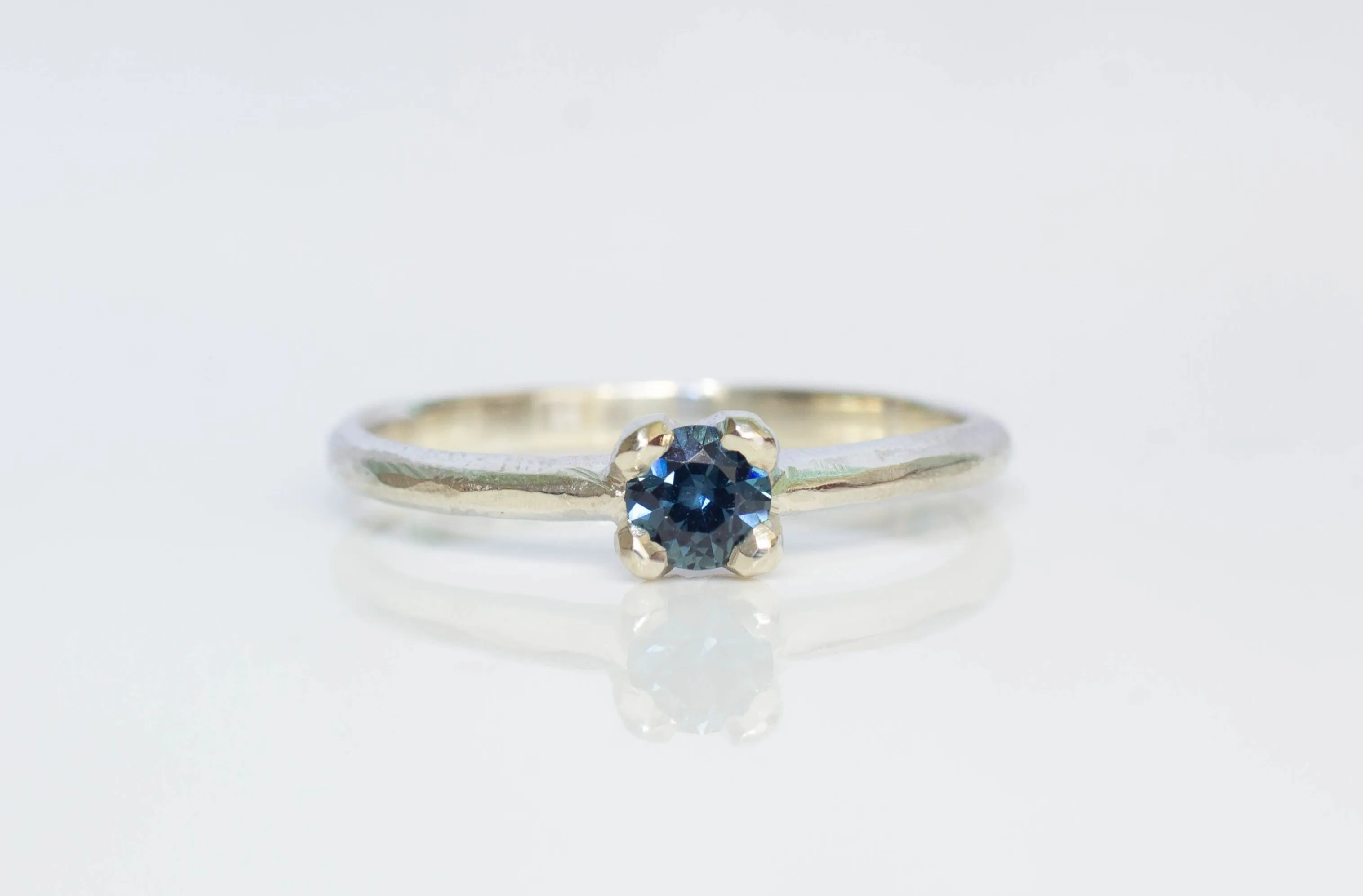 Droplet Ring - 9ct White Gold with Blue-Green Sapphire sold by Sophie Divett Jewelry