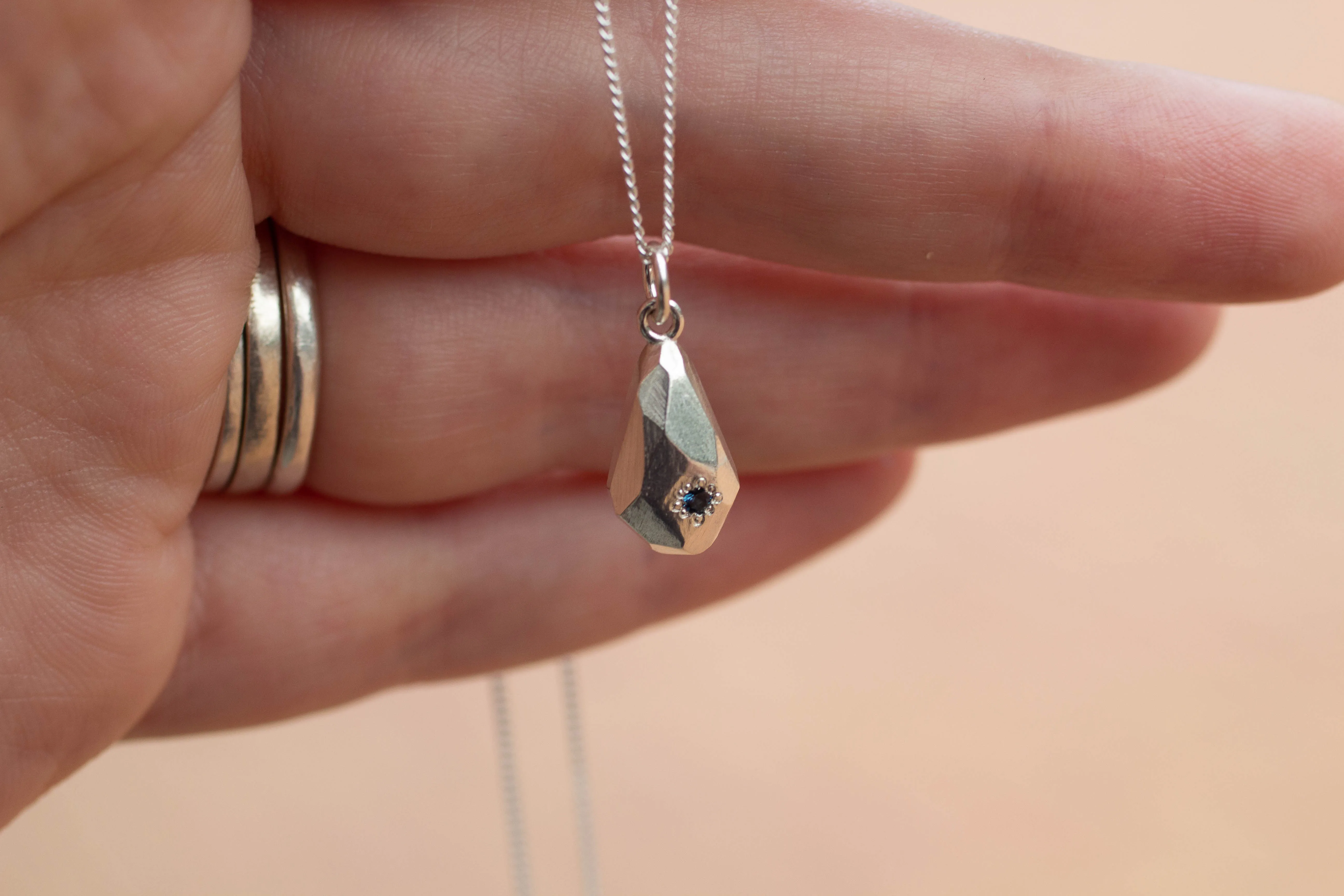 Petra Pendant - Silver with Sapphire sold by Sophie Divett Jewelry product image thumbnail 4