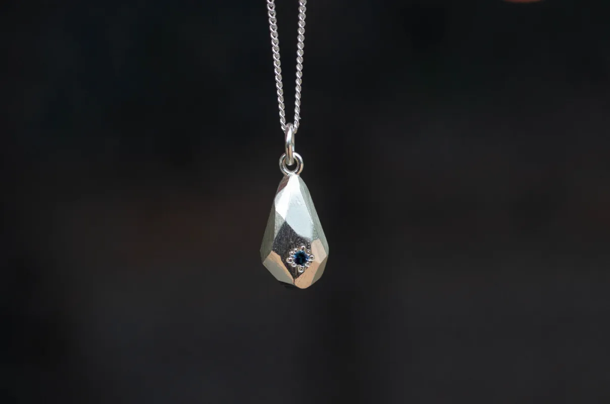 Petra Pendant - Silver with Sapphire sold by Sophie Divett Jewelry