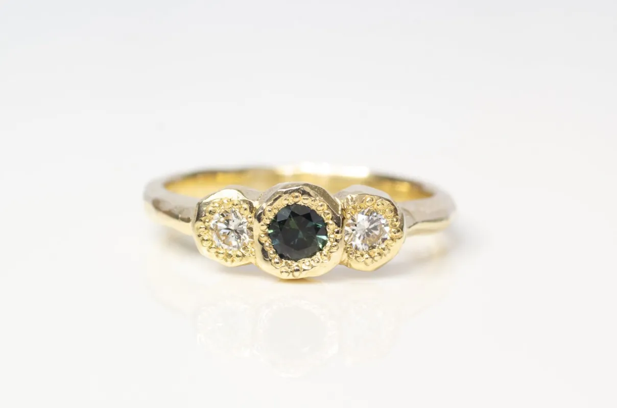Torci Ring - 9ct Yellow Gold with Blue-Green Sapphire and Diamonds sold by Sophie Divett Jewelry
