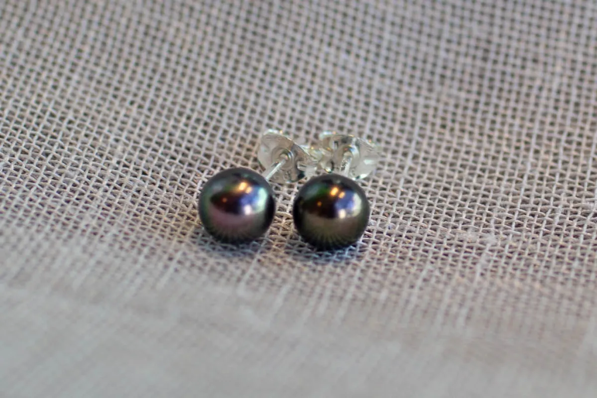 Pearl Studs - Black - 6-6.5mm sold by Sophie Divett Jewelry
