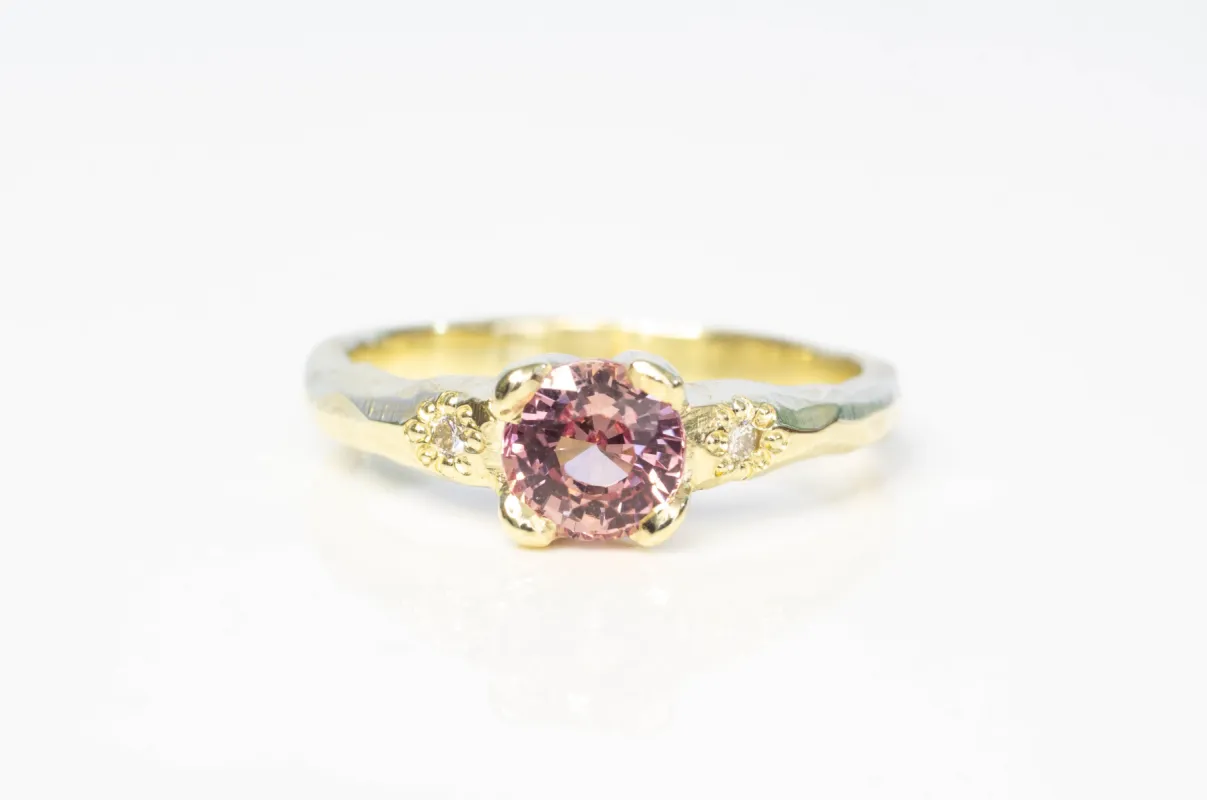 Mira Ring - 14ct Yellow Gold with Peach Padparascha Sapphire sold by Sophie Divett Jewelry