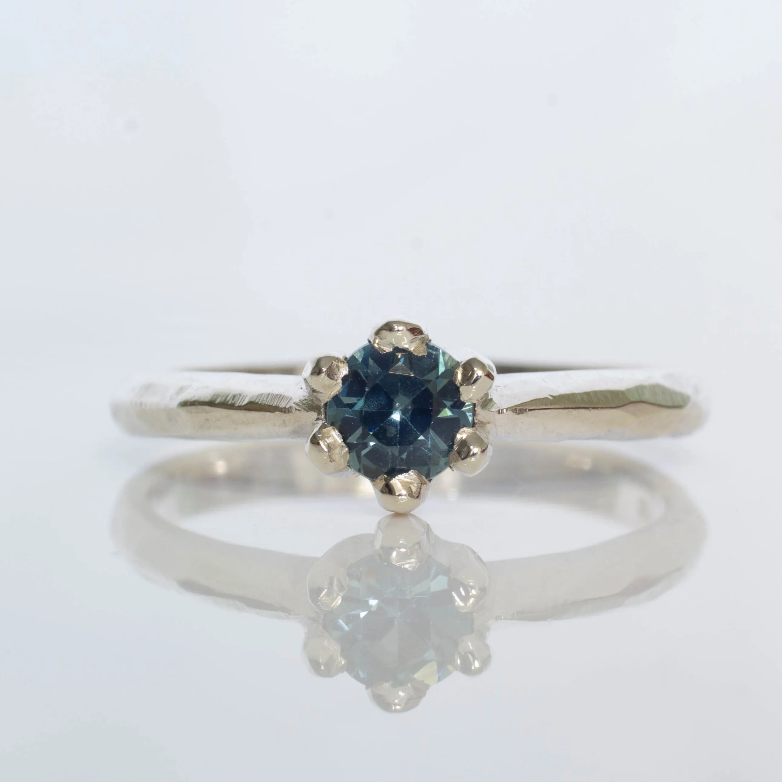 Vesta Ring - 9ct White Gold with Teal Sapphire sold by Sophie Divett Jewelry