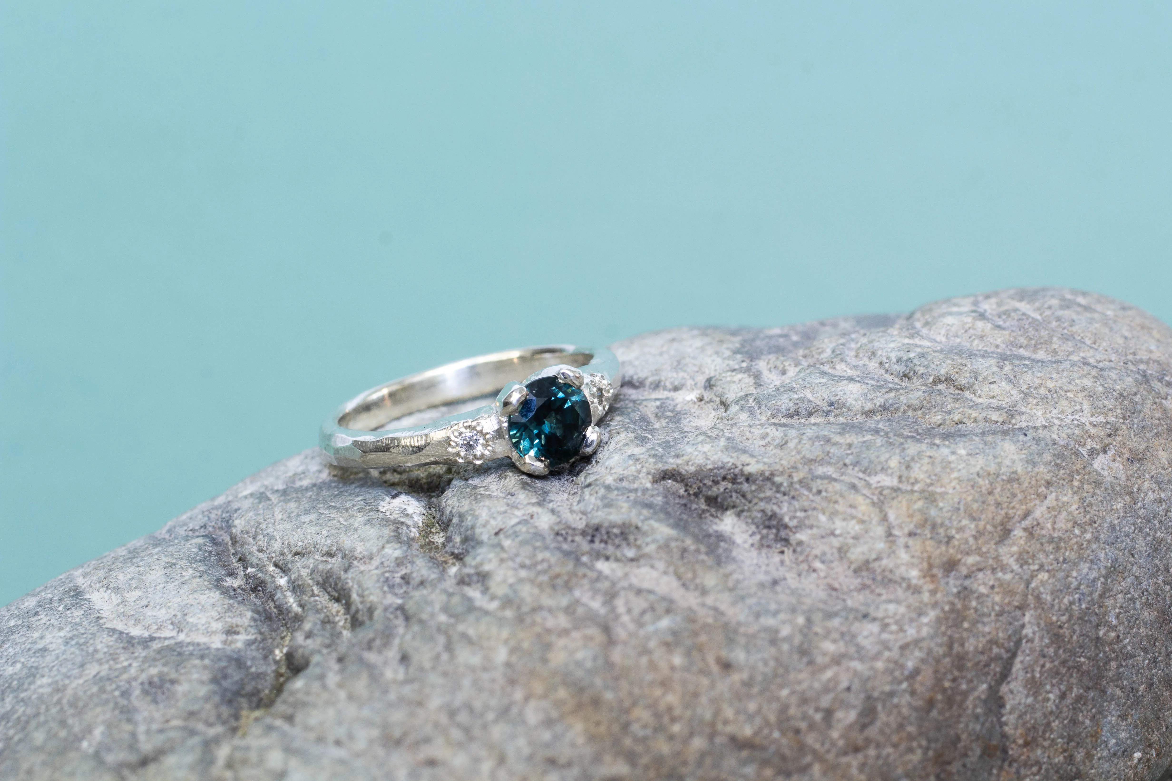Mira Ring - 9ct White Gold with Blue-Green Sapphire sold by Sophie Divett Jewelry product image thumbnail 4