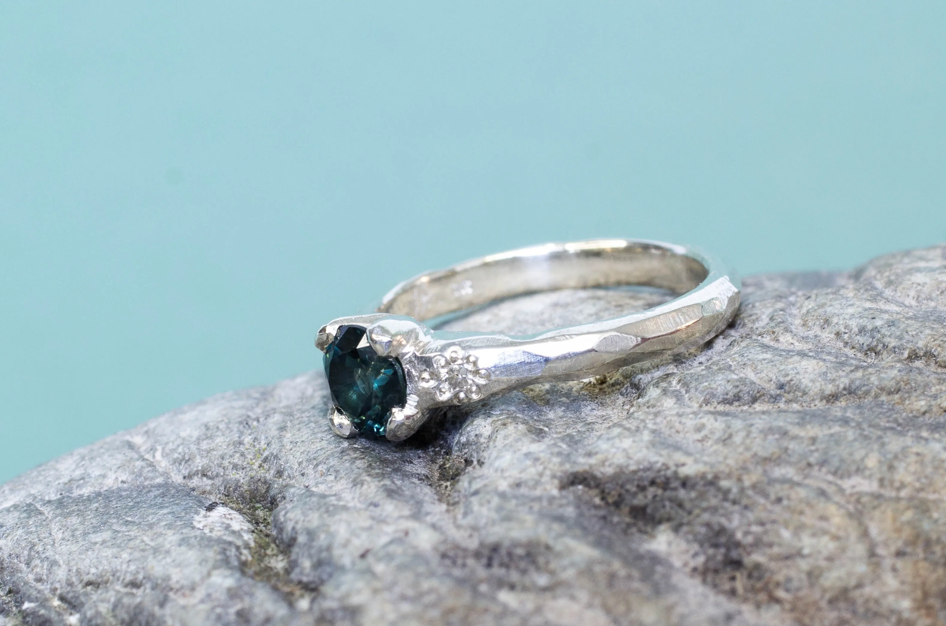 Mira Ring - 9ct White Gold with Blue-Green Sapphire sold by Sophie Divett Jewelry product image thumbnail 3