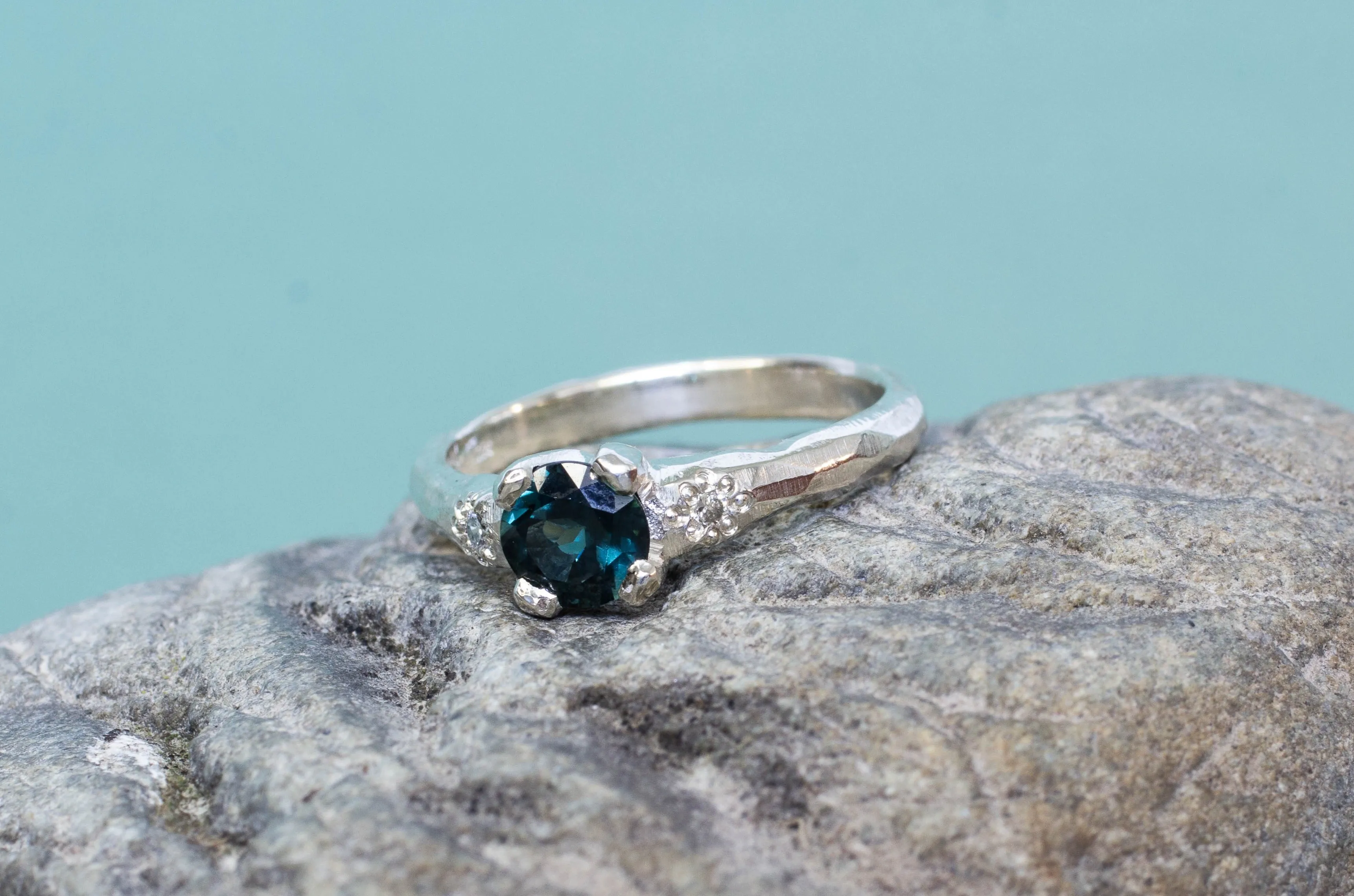 Mira Ring - 9ct White Gold with Blue-Green Sapphire sold by Sophie Divett Jewelry product image thumbnail 2