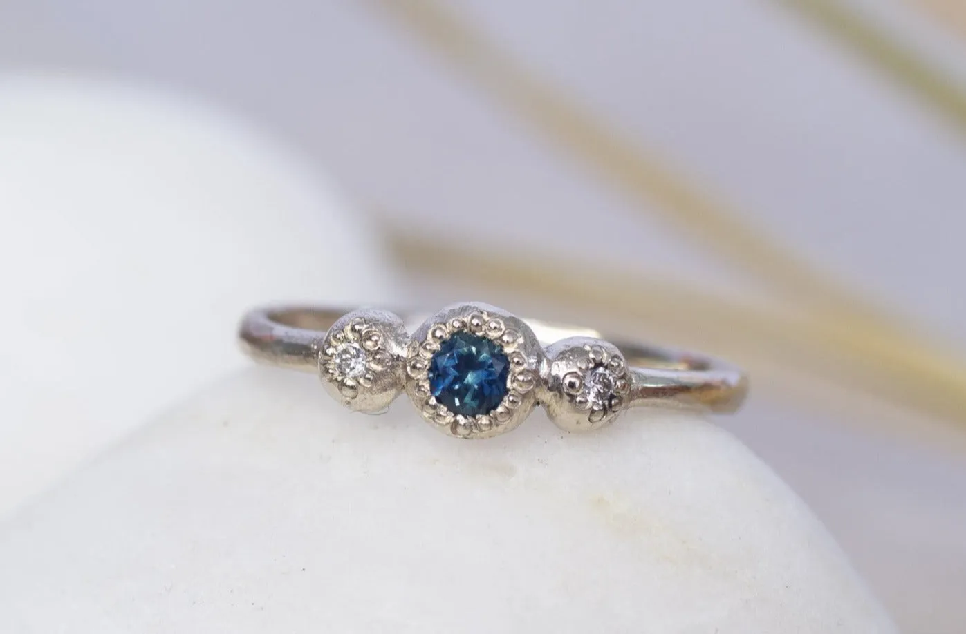 Aura Ring - 14ct White Gold with Teal Sapphire and Diamonds sold by Sophie Divett Jewelry product image thumbnail 2