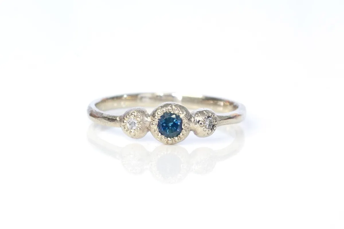 Aura Ring - 14ct White Gold with Teal Sapphire and Diamonds sold by Sophie Divett Jewelry