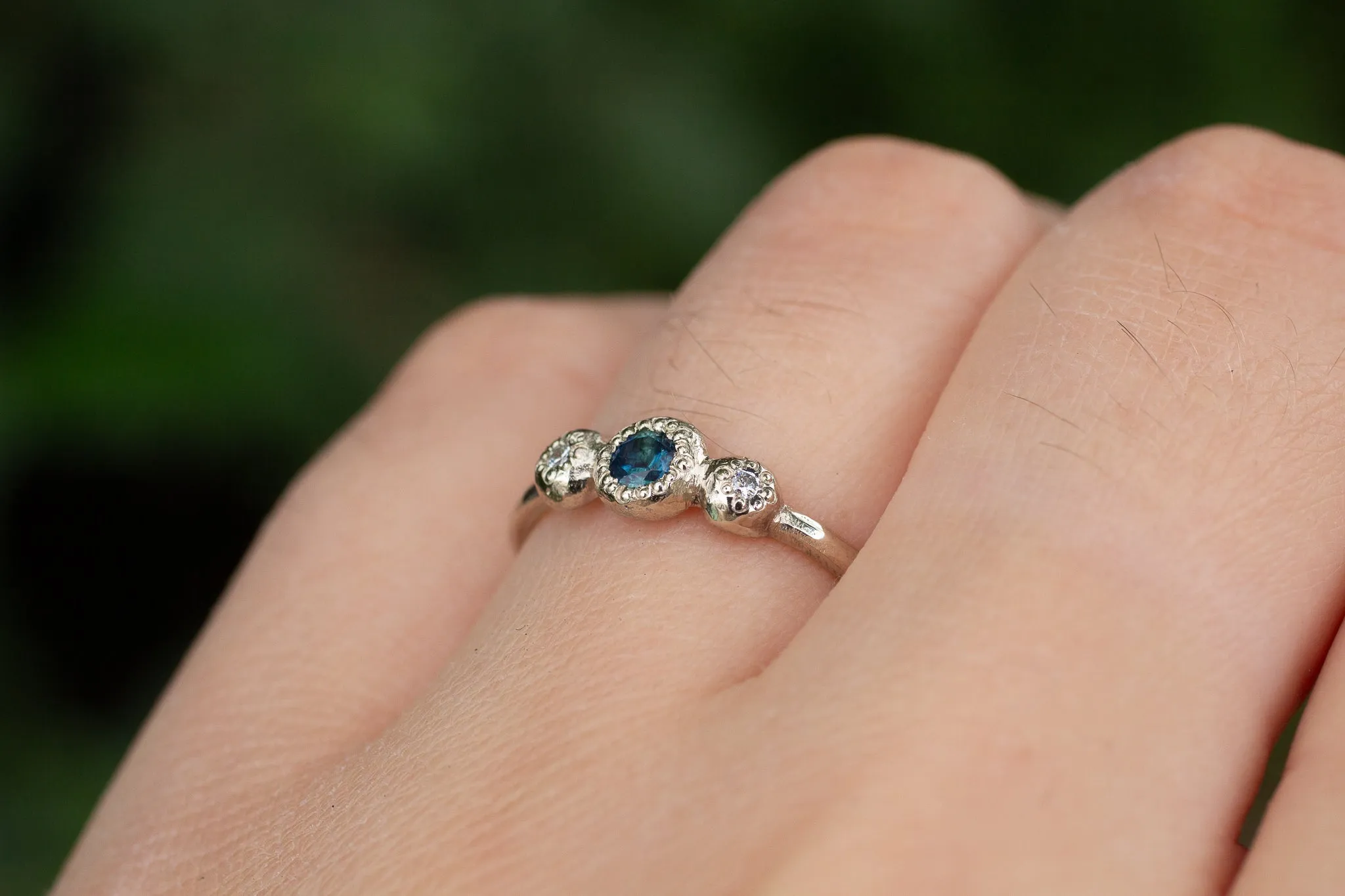 Aura Ring - 14ct White Gold with Teal Sapphire and Diamonds sold by Sophie Divett Jewelry product image thumbnail 5