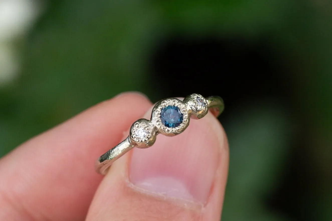 Aura Ring - 14ct White Gold with Teal Sapphire and Diamonds sold by Sophie Divett Jewelry product image thumbnail 3