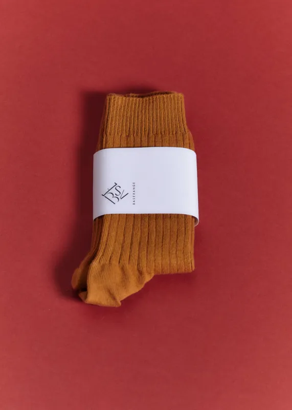 Baserange Rib Overankle Socks (Burnt Yellow) sold by Penny Sage