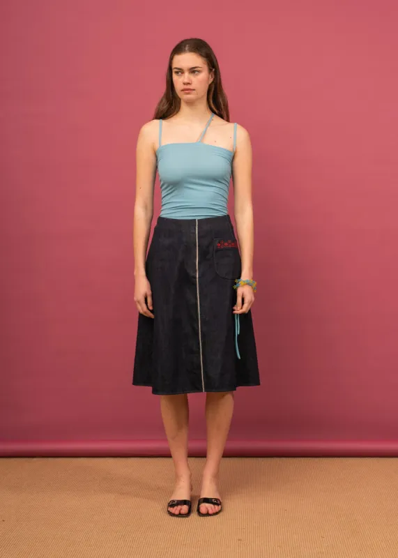 Selvedge Denim Skirt (Indigo Flower) sold by Penny Sage