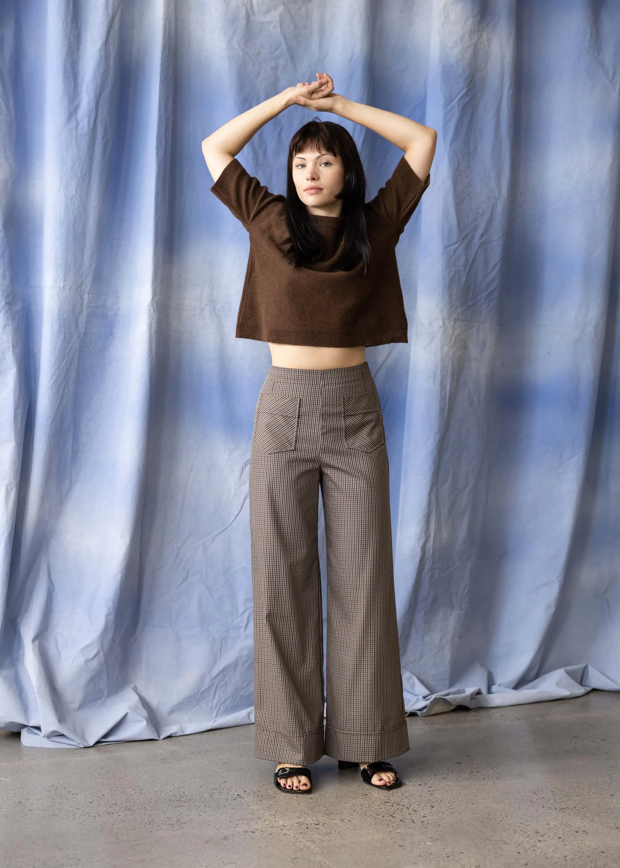 Saudade Trouser (Cocoa Check) sold by Penny Sage