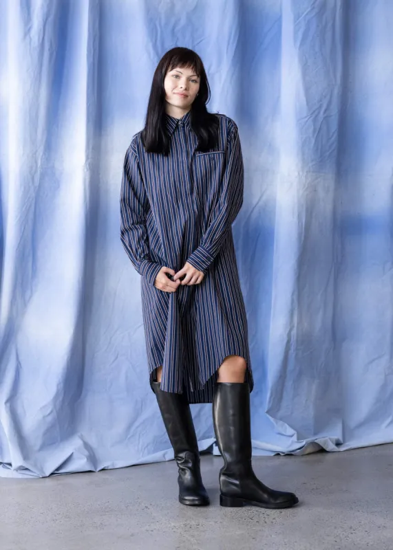 Maryse Shirt Dress (Navy Brown Stripe) sold by Penny Sage