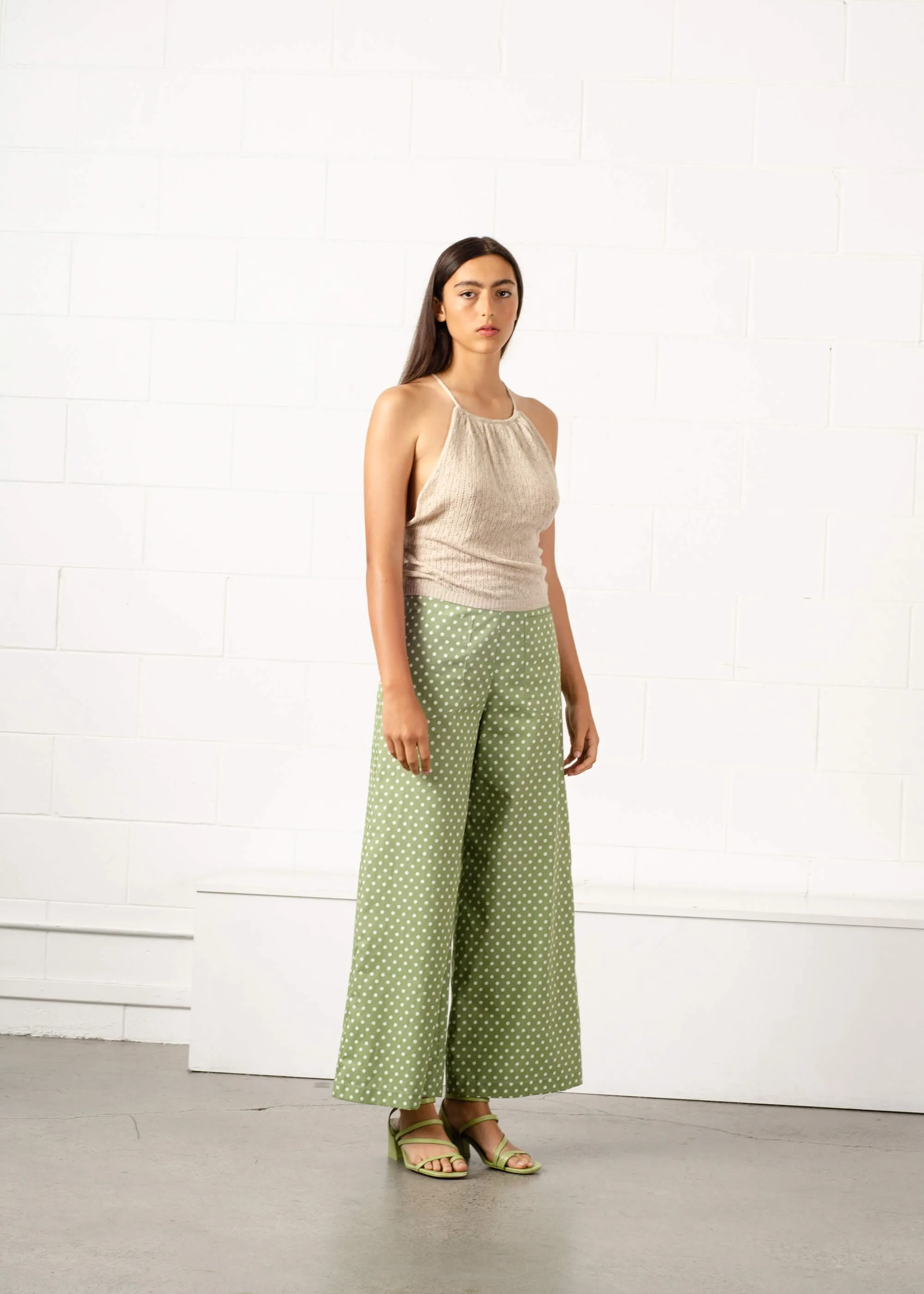 Flaneur Trouser (Sage Polka Dot) sold by Penny Sage