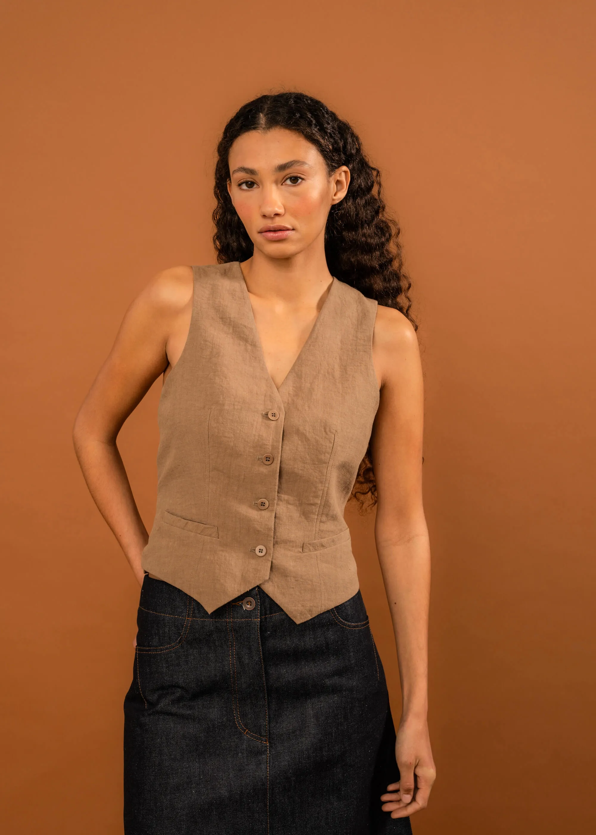 Marnie Waistcoat (Biscuit) sold by Penny Sage