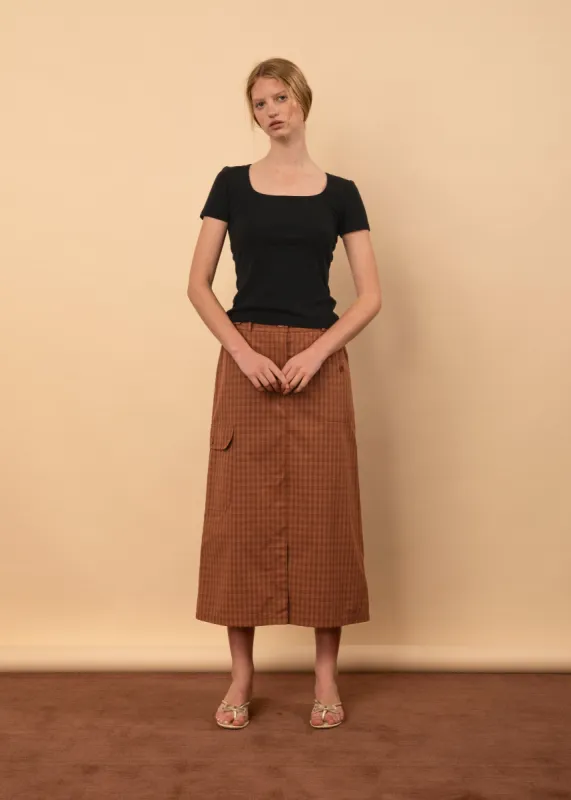 Leila Skirt (Terracotta Check) sold by Penny Sage