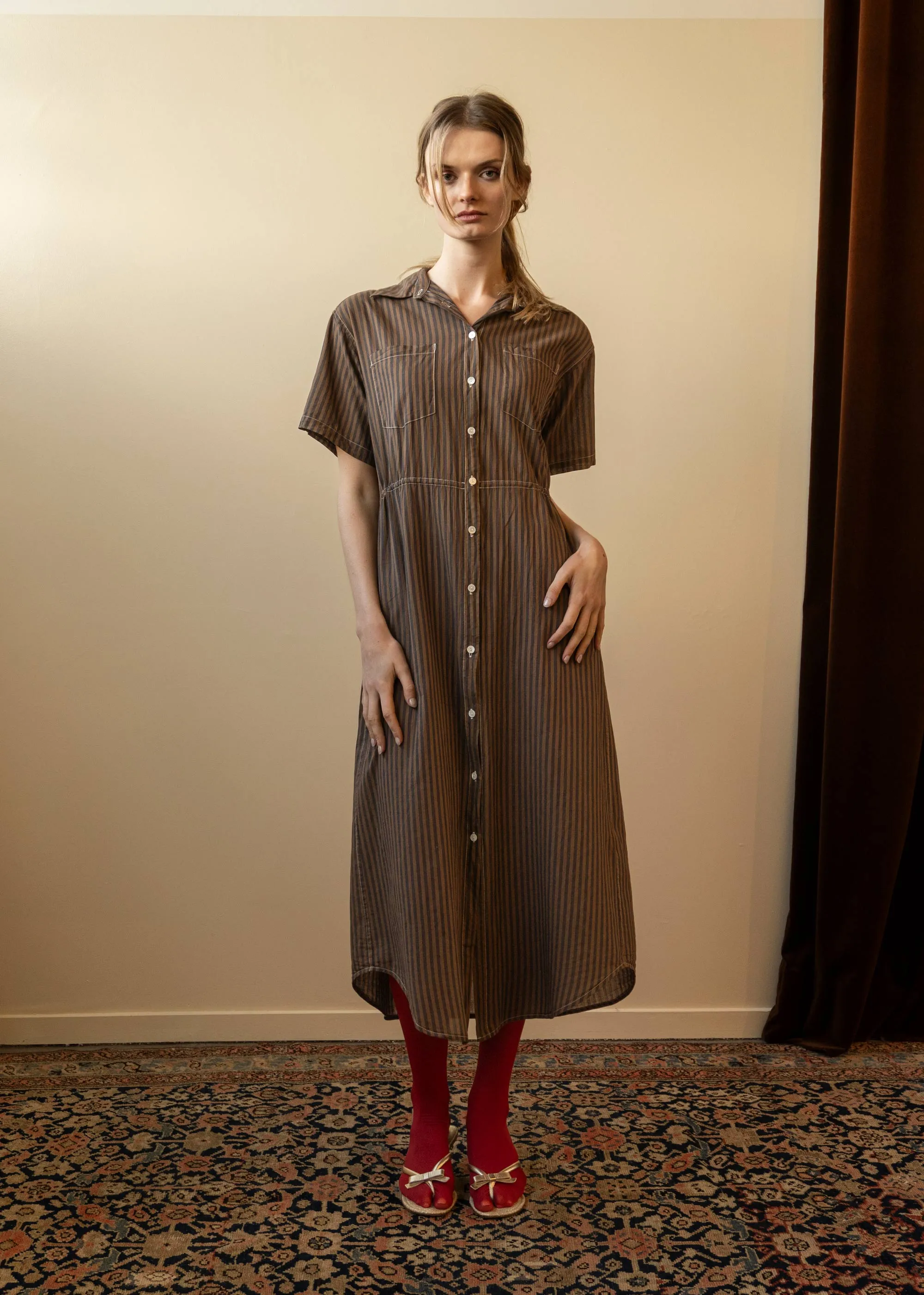 Coastal Shirt Dress Brown Stripe (Archive) sold by Penny Sage