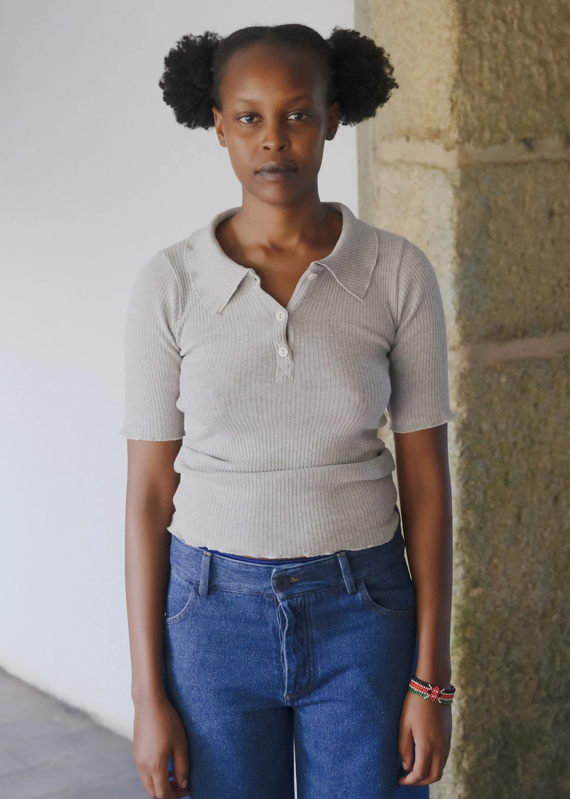 Baserange Dual Polo (Grey Melange) sold by Penny Sage