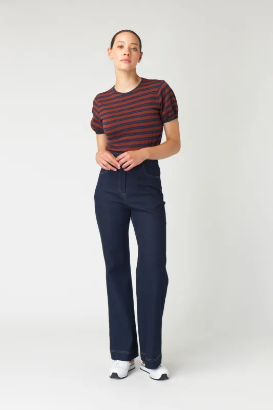 Stripey puff sleeve top sold by Kate Sylvester