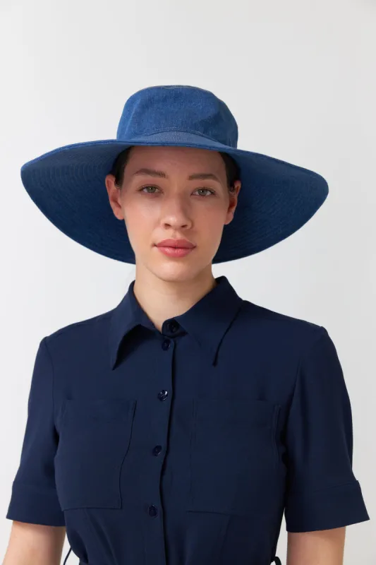 Denim wide brimmed hat sold by Kate Sylvester