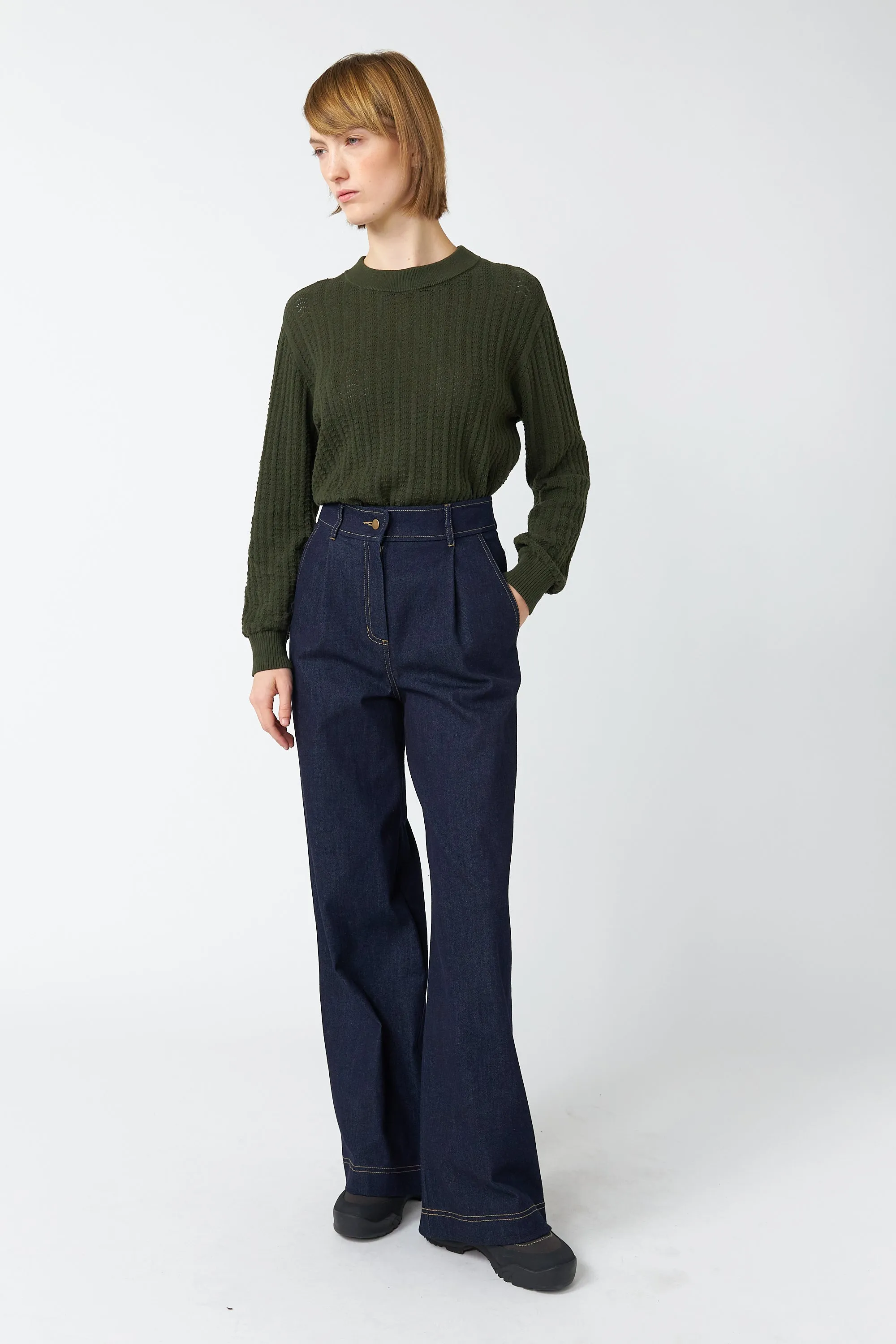 Denim pleat trouser sold by Kate Sylvester product image thumbnail 3