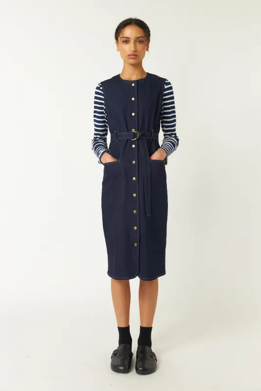 Denim belted dress sold by Kate Sylvester