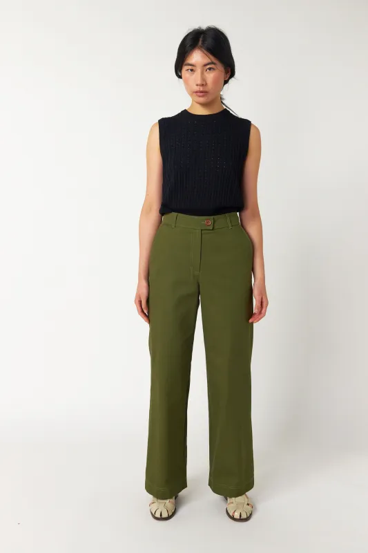 Workwear wide leg pant sold by Kate Sylvester