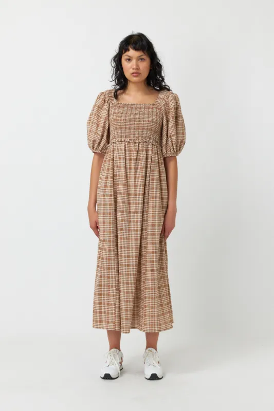 Gingham shirred dress sold by Kate Sylvester