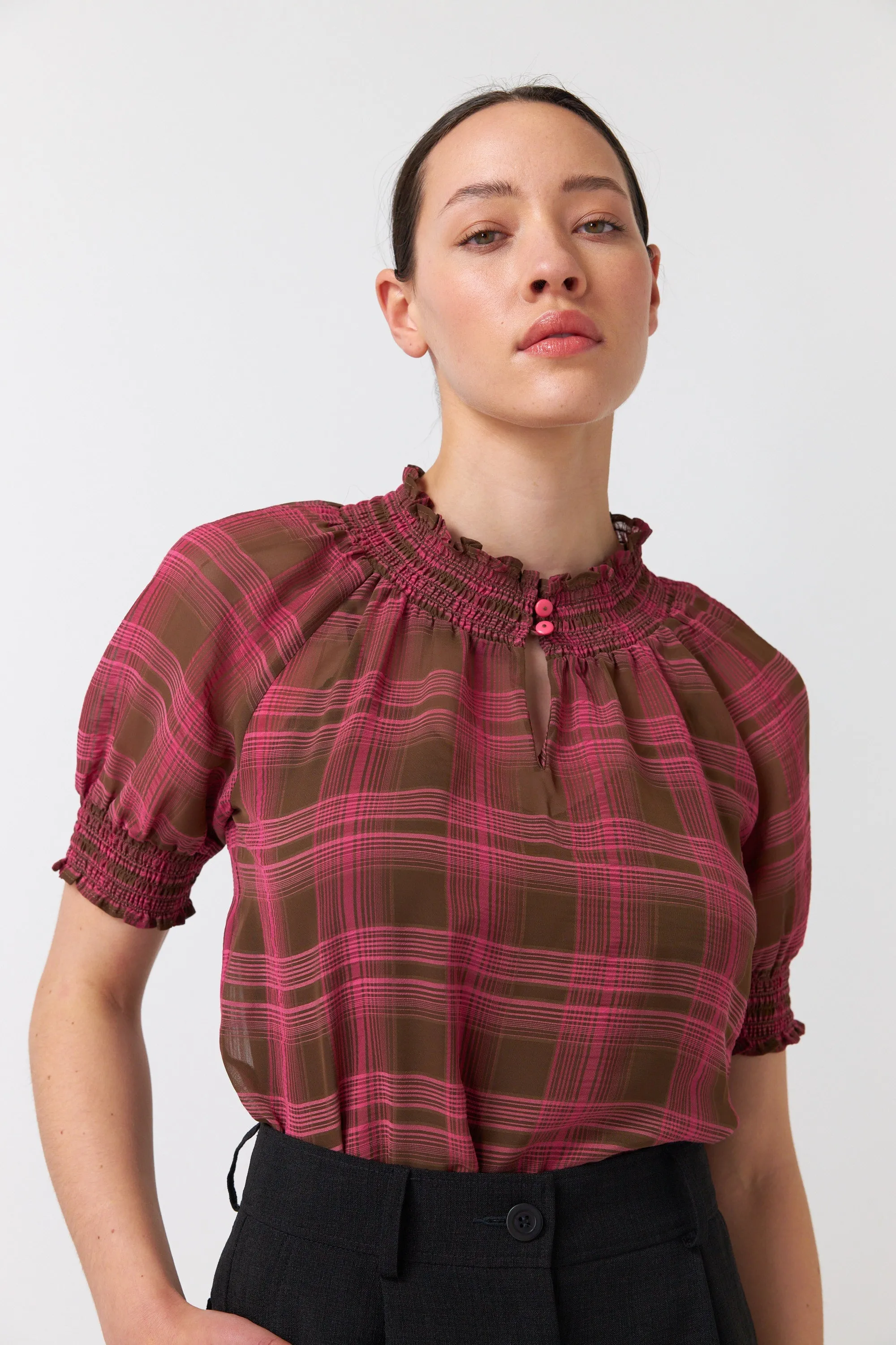 Sheer plaid top sold by Kate Sylvester product image thumbnail 4