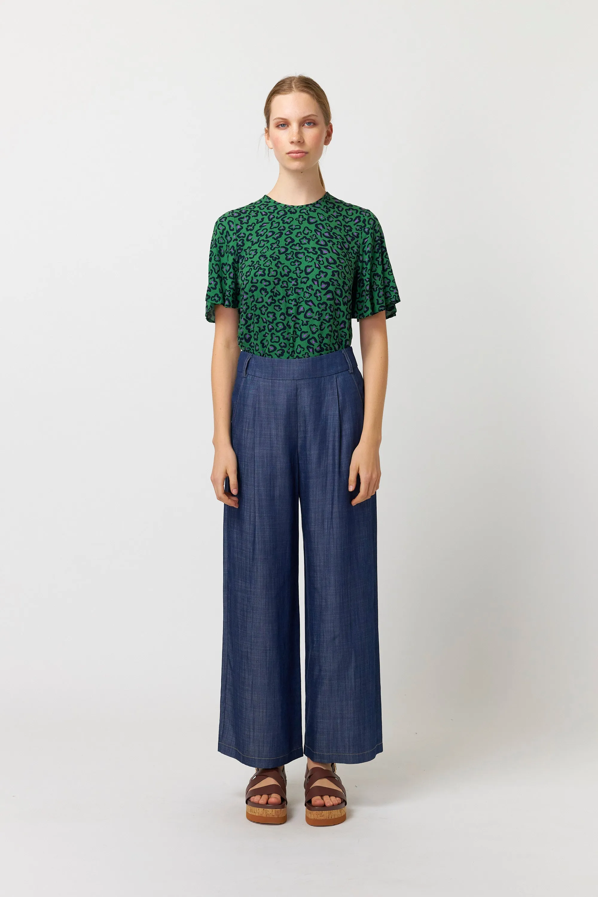 Chambray wide leg trouser sold by Kate Sylvester