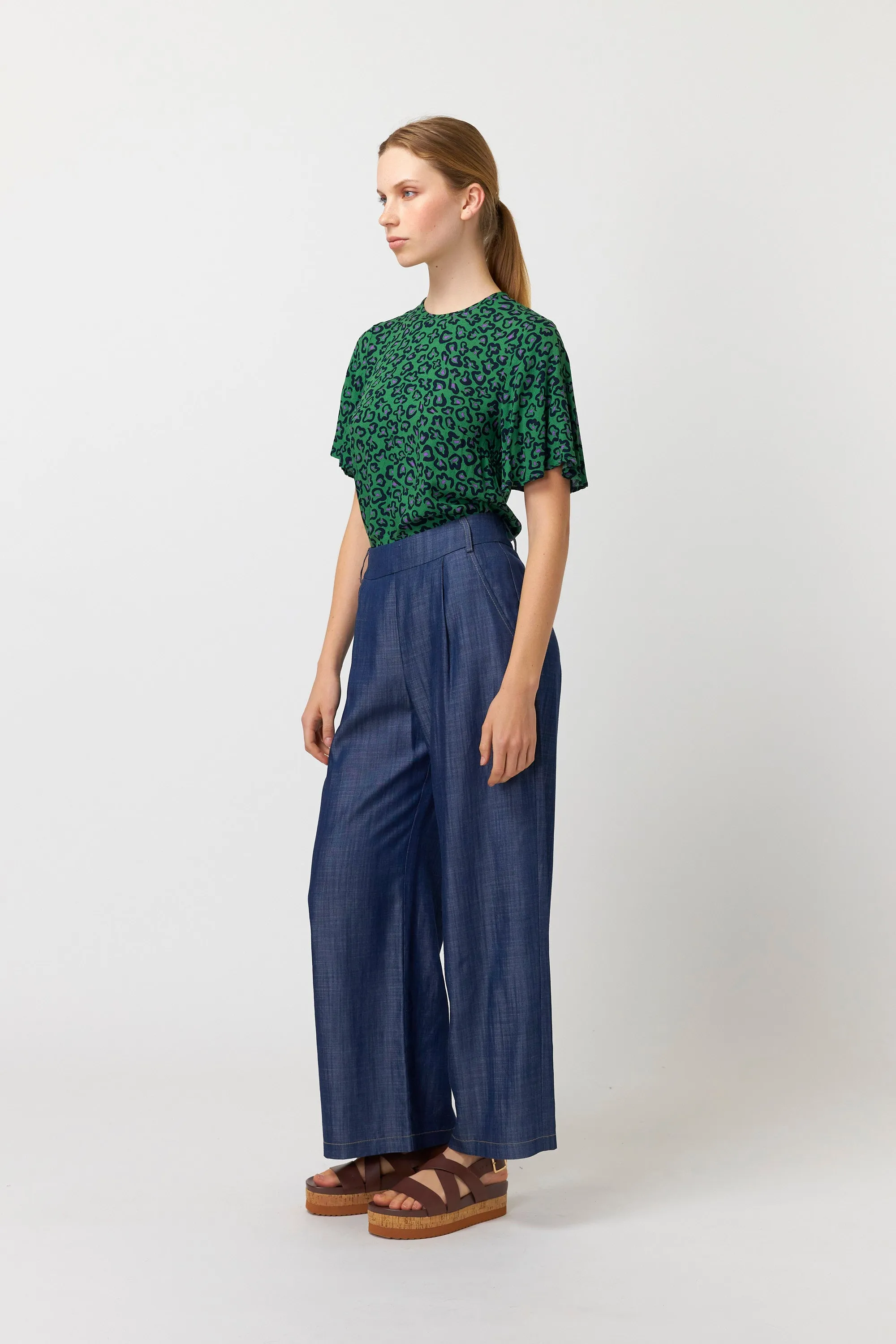 Chambray wide leg trouser sold by Kate Sylvester product image thumbnail 2