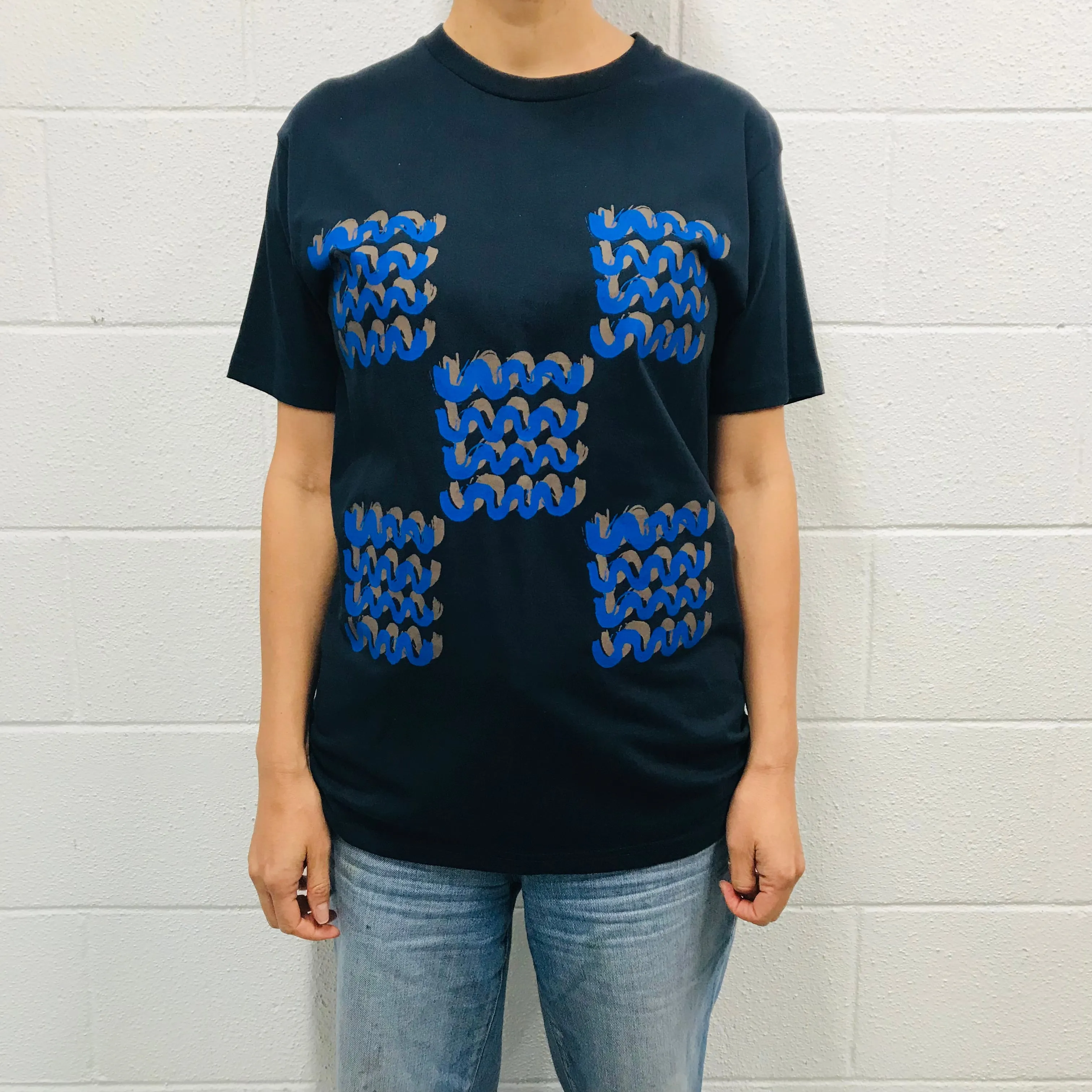 T-shirt Navy Waves Screen Print sold by Sly Studio product image thumbnail 2