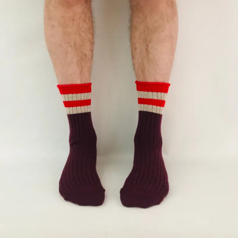 Merino Socks Ribbed Multicolour Maroon sold by Sly Studio