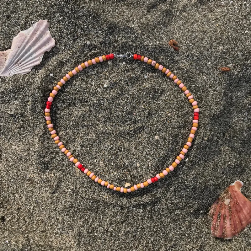 Beaded Necklace Mustard and Pink sold by Sly Studio