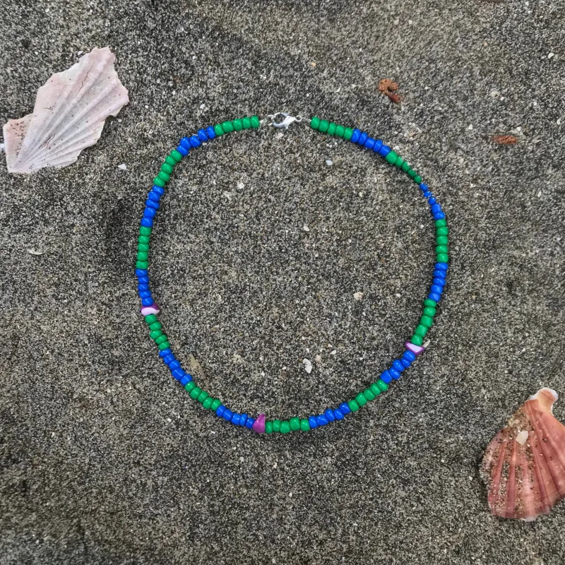 Beaded Necklace Green and Blue sold by Sly Studio