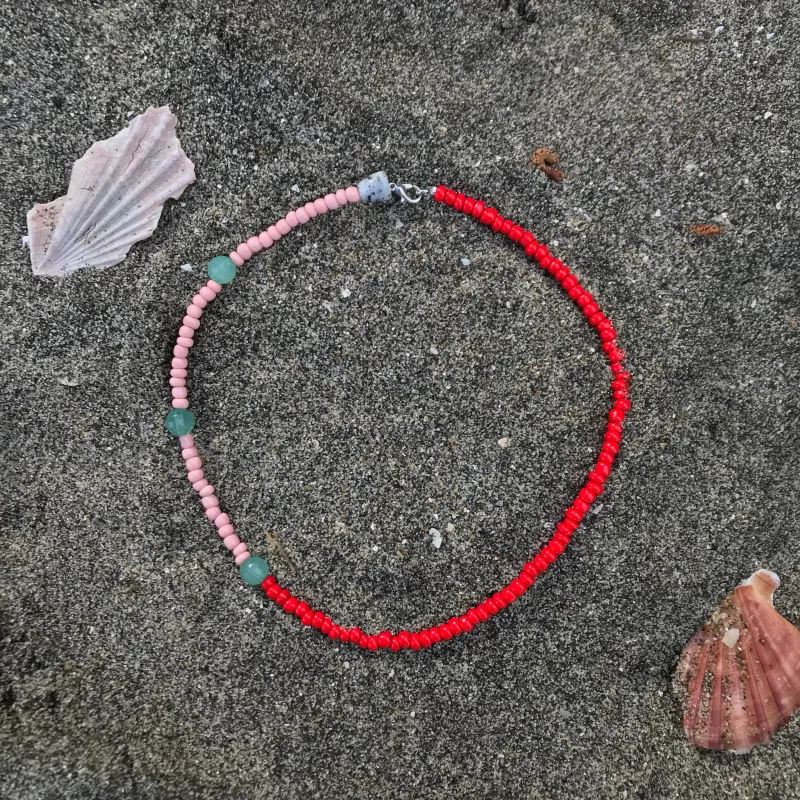 Beaded Necklace Pink and Red sold by Sly Studio