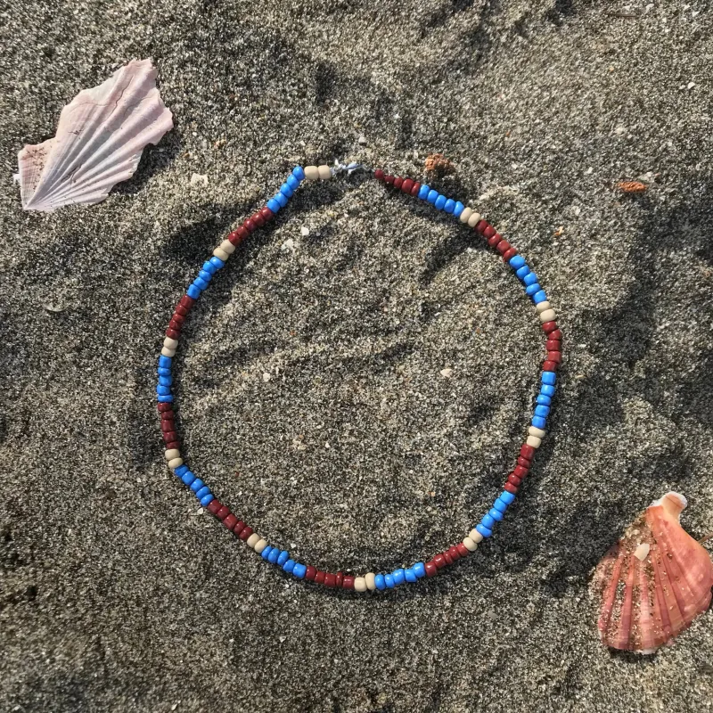 Beaded Necklace Brown & Blue sold by Sly Studio