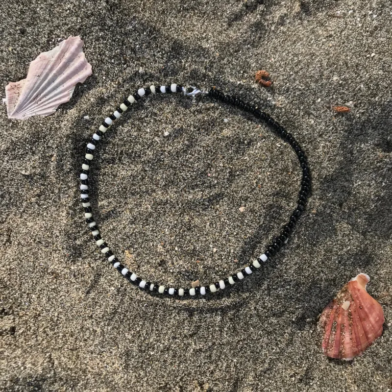 Beaded Necklace Black & white sold by Sly Studio