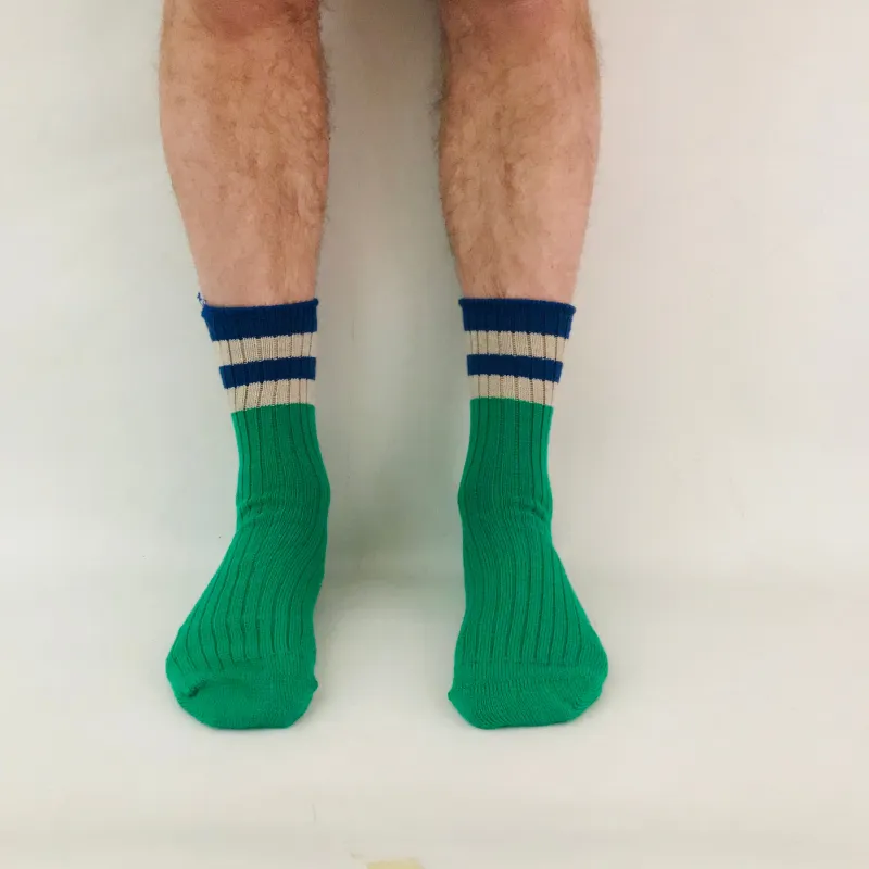 Merino Socks Ribbed Stripe Green made by Sly Studio