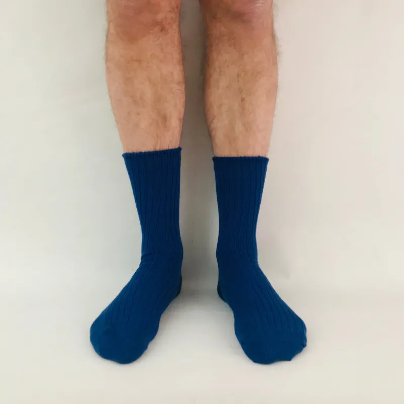 Merino Socks Ribbed Blue made by Sly Studio