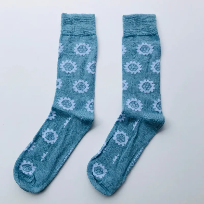 Merino Socks Floral Sky made by Sly Studio