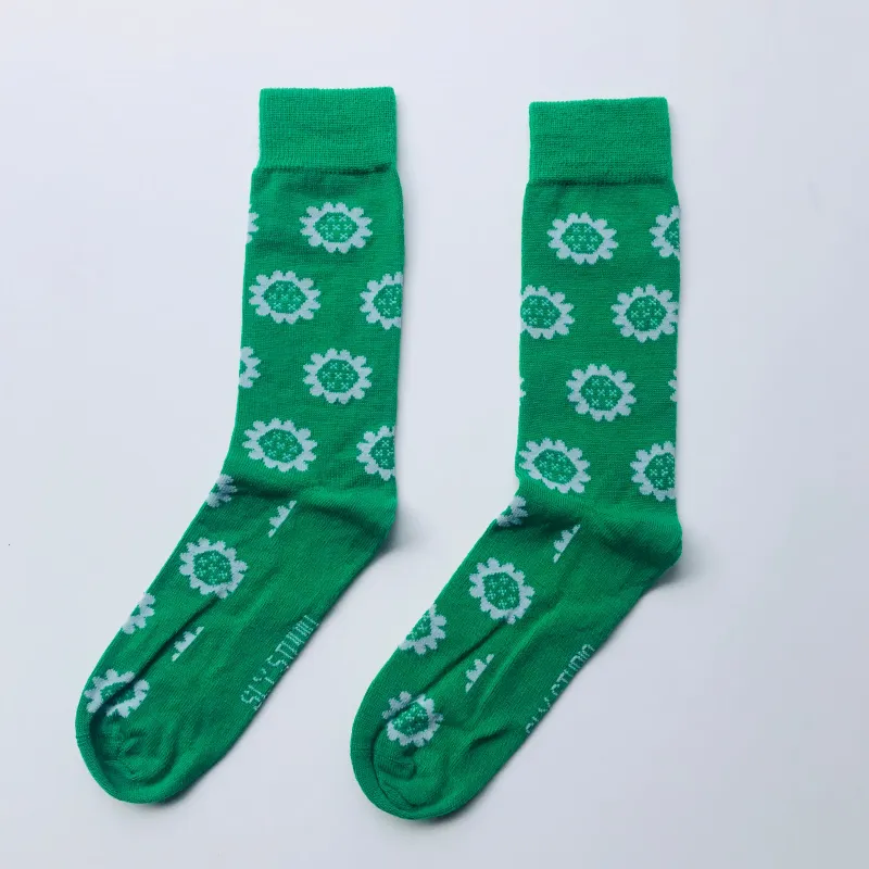 Merino Socks Floral Green made by Sly Studio